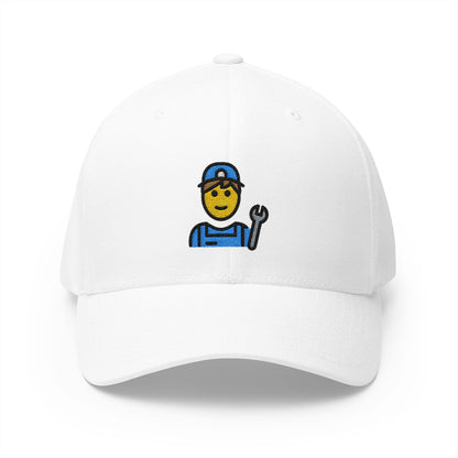 Man Mechanic Emoji White Cap – Premium by Capmoji