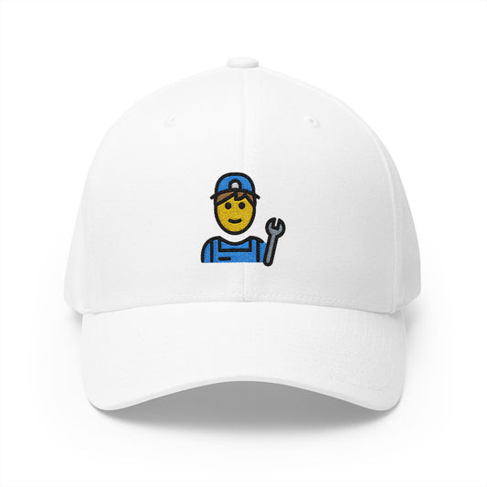 Man Mechanic Emoji White Cap – Premium by Capmoji