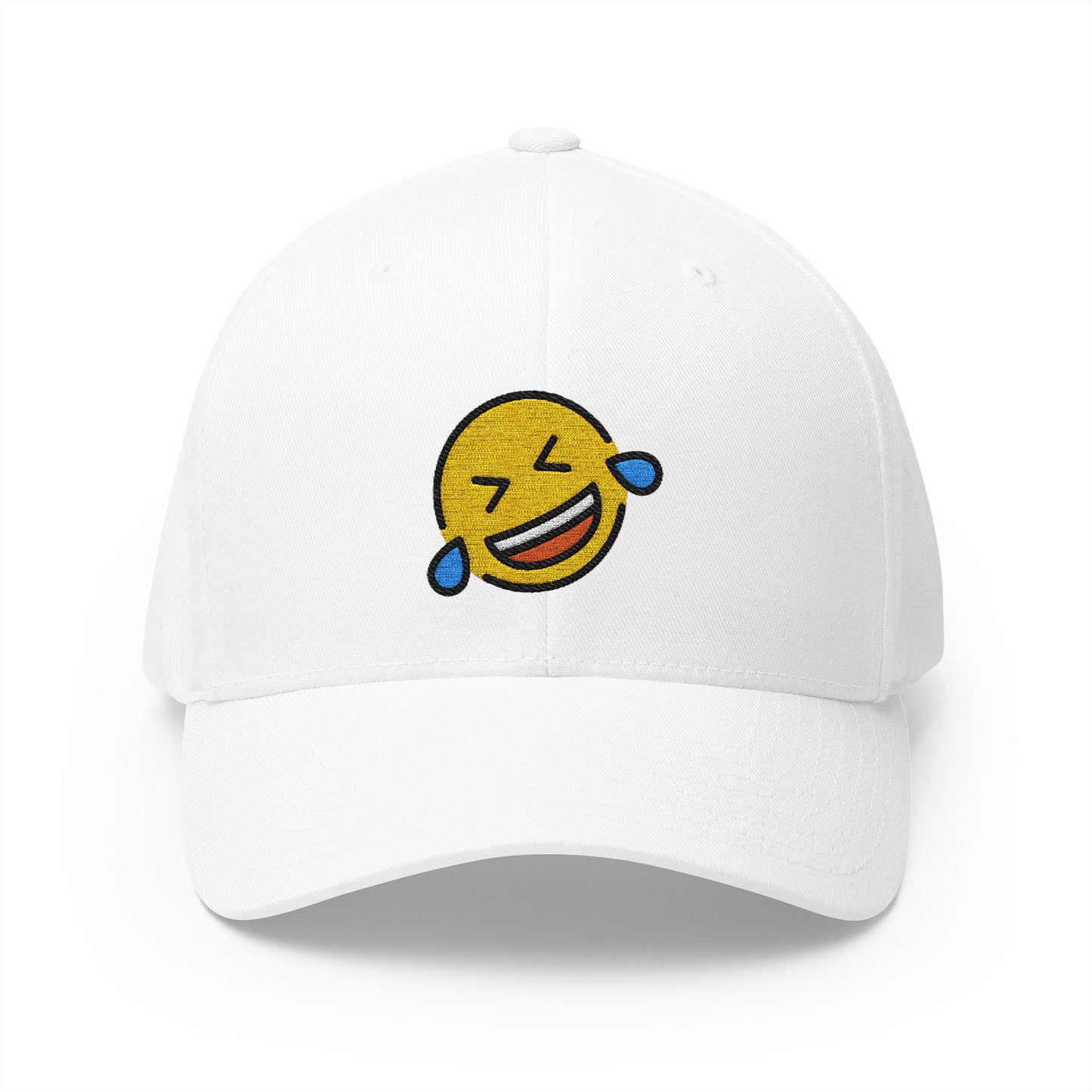 Rolling On The Floor Laughing Emoji White Cap – Premium by Capmoji
