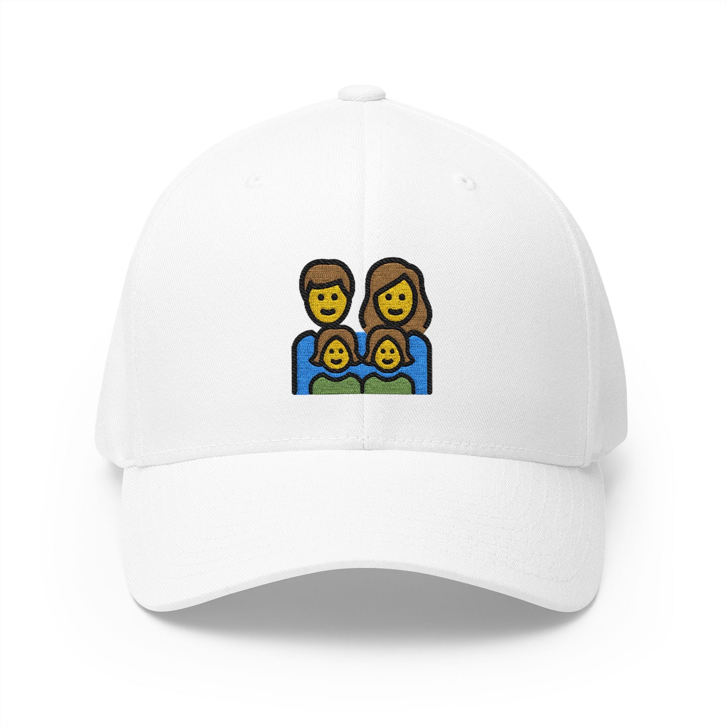 Family: Man, Woman, Girl, Girl Emoji White Cap – Premium by Capmoji