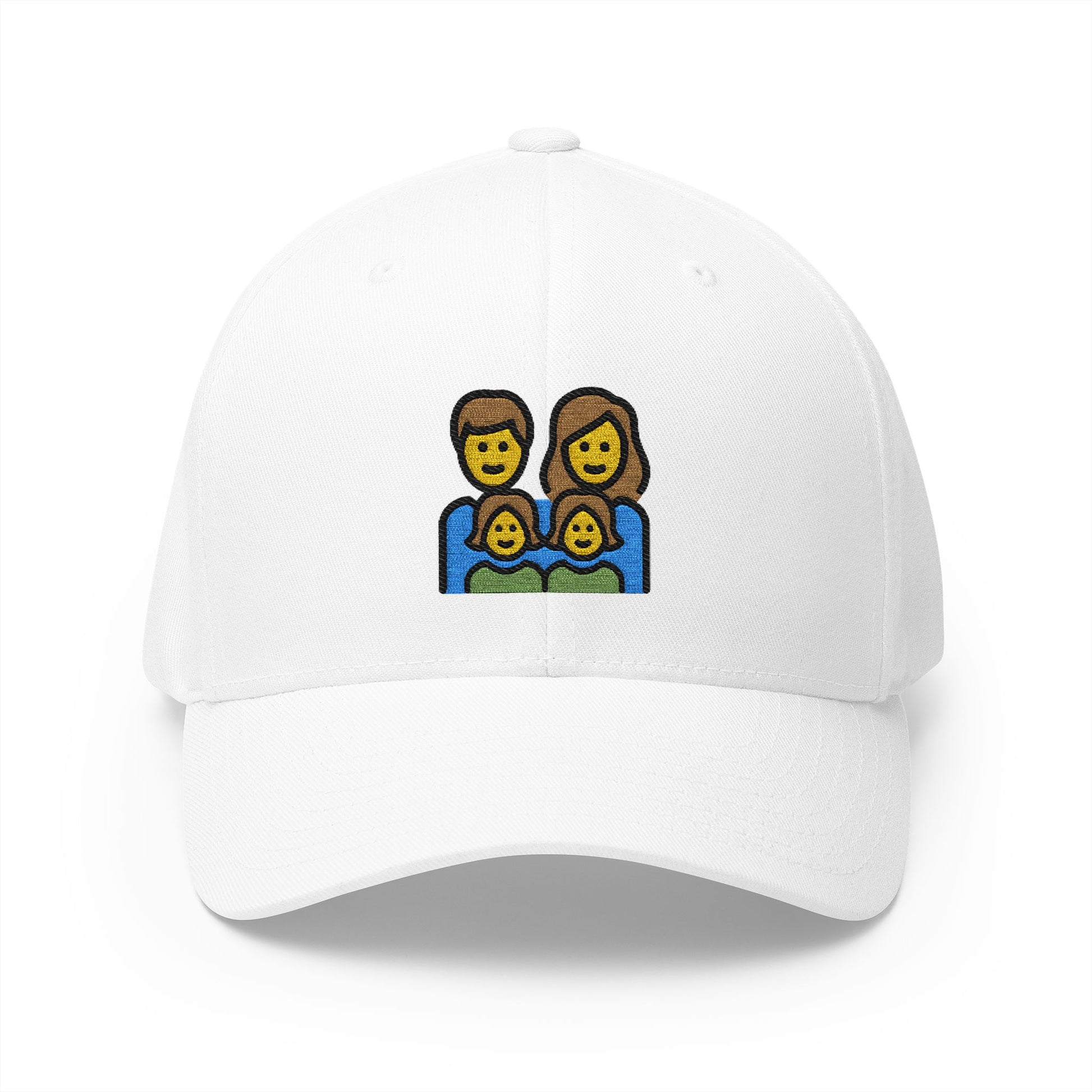 Family: Man, Woman, Girl, Girl Emoji White Cap – Premium by Capmoji