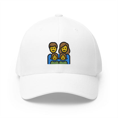 Family: Man, Woman, Girl, Girl Emoji White Cap – Premium by Capmoji