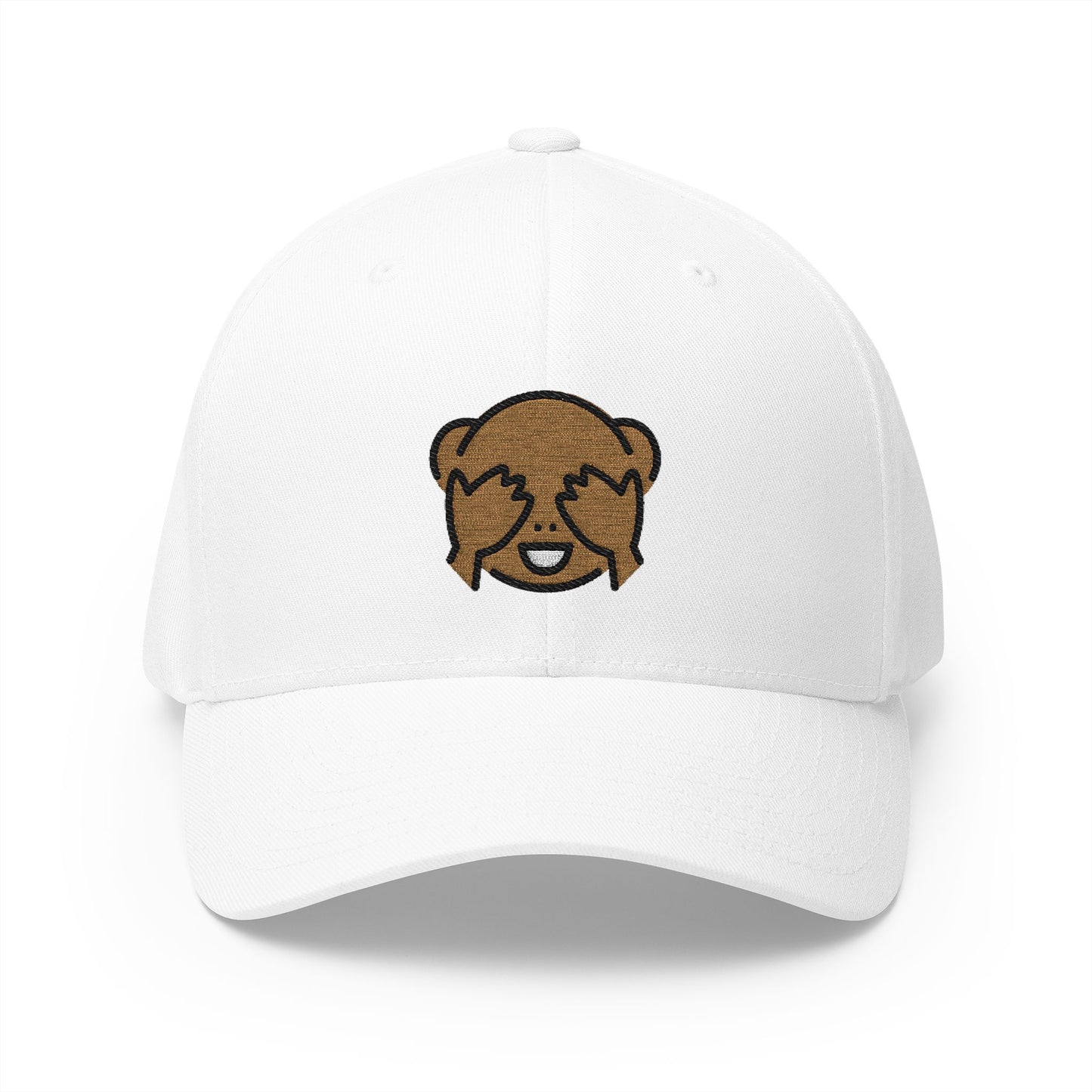 See-No-Evil Monkey Emoji White Cap – Premium by Capmoji