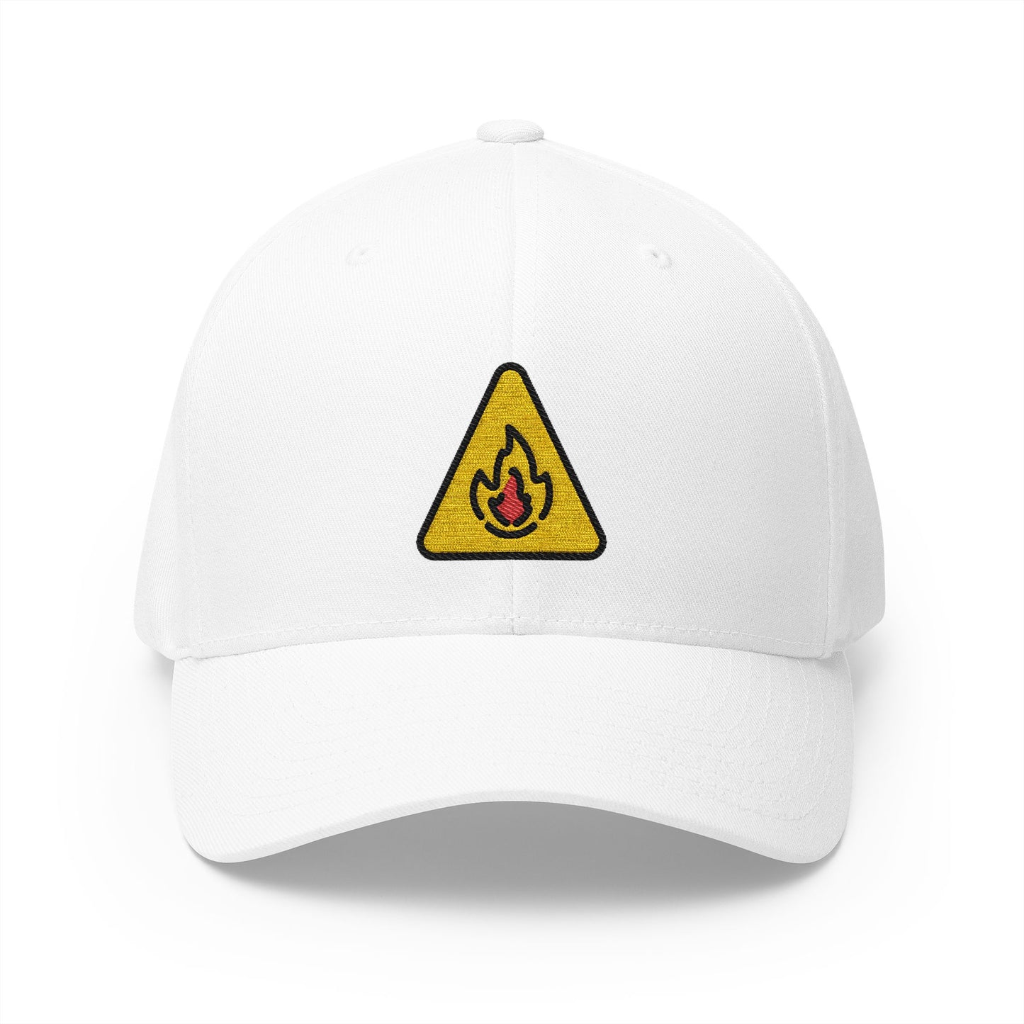 Warning Fire Emoji White Cap – Premium by Capmoji