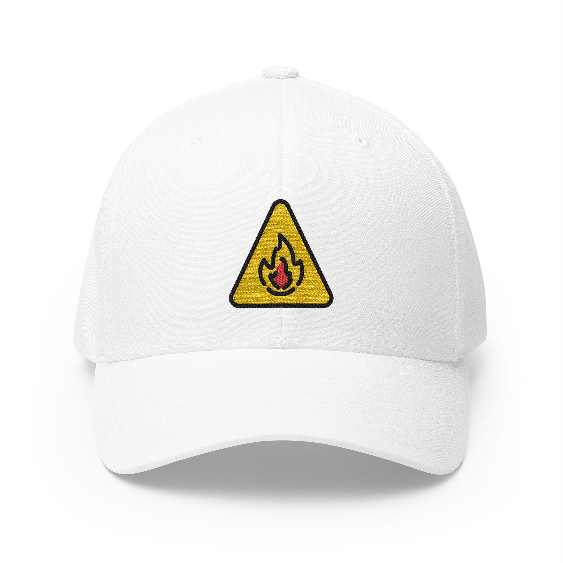 Warning Fire Emoji White Cap – Premium by Capmoji