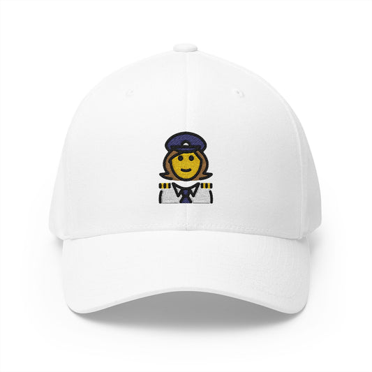 Woman Pilot Emoji White Cap – Premium by Capmoji