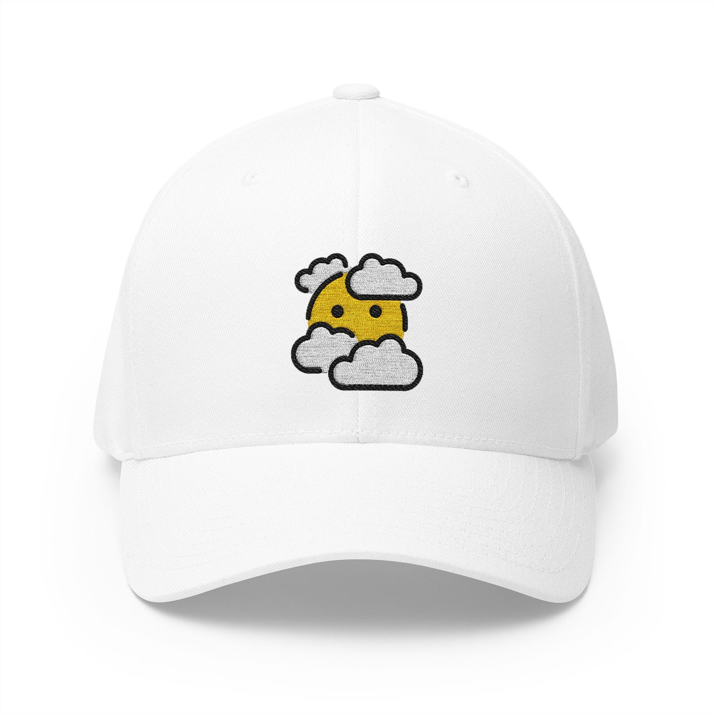 Face In Clouds Emoji White Cap – Premium by Capmoji