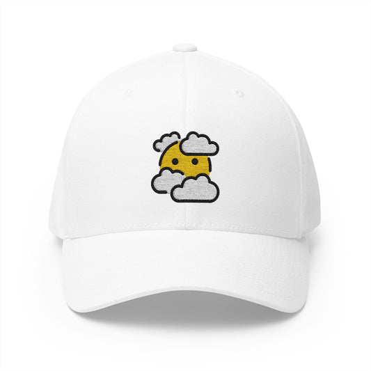 Face In Clouds Emoji White Cap – Premium by Capmoji