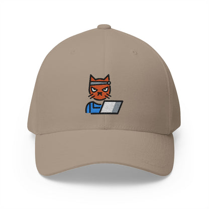 Hacker Cat Emoji Khaki Cap – Premium by Capmoji