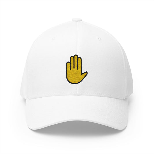 Raised Hand Emoji White Cap – Premium by Capmoji