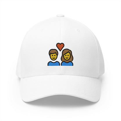 Couple With Heart: Woman, Man Emoji White Cap – Premium by Capmoji