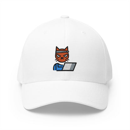 Hacker Cat Emoji White Cap – Premium by Capmoji
