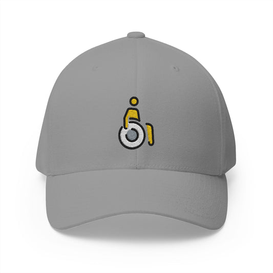 Man In Manual Wheelchair: Facing Right Emoji Grey Cap – Premium by Capmoji