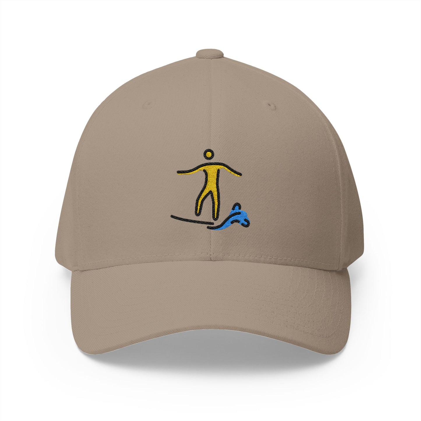 Man Surfing Emoji Khaki Cap – Premium by Capmoji