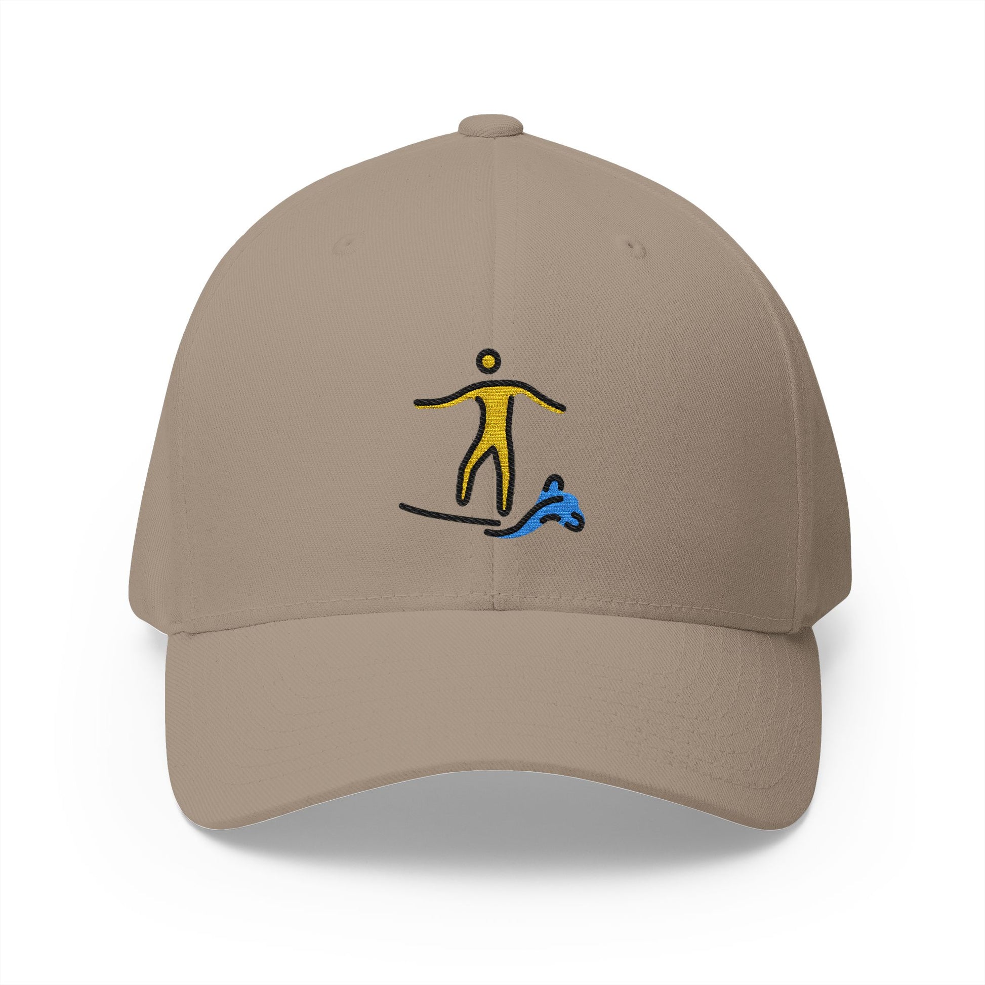 Man Surfing Emoji Khaki Cap – Premium by Capmoji