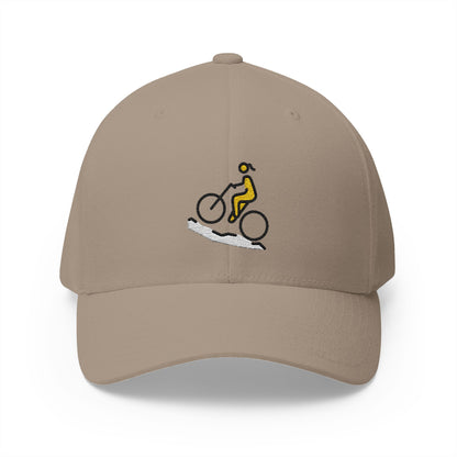 Woman Mountain Biking Emoji Khaki Cap – Premium by Capmoji