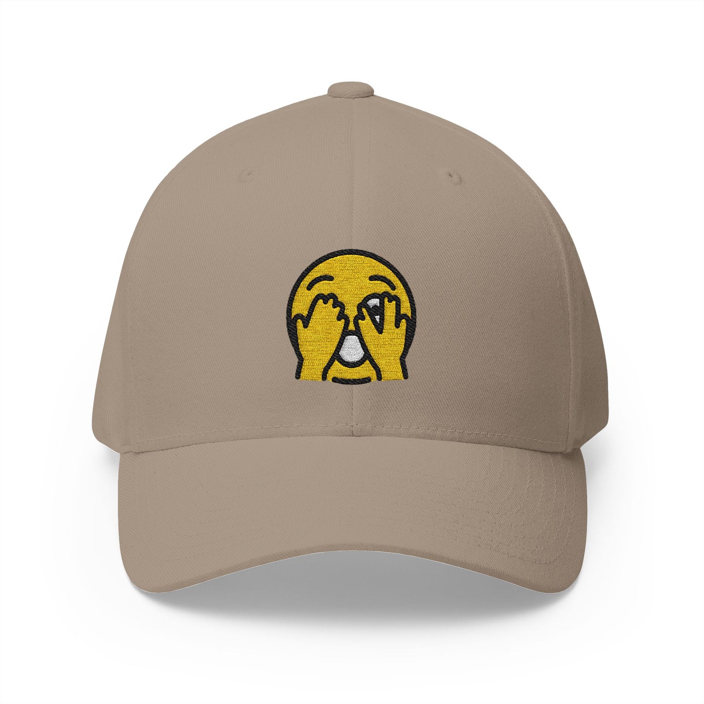 Face With Peeking Eye Emoji Khaki Cap – Premium by Capmoji