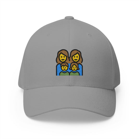 Family: Woman, Woman, Girl, Boy Emoji Grey Cap – Premium by Capmoji