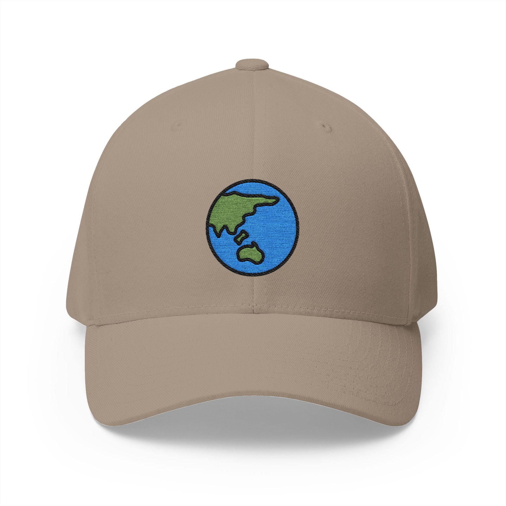 Globe Showing Asia-Australia Emoji Khaki Cap – Premium by Capmoji
