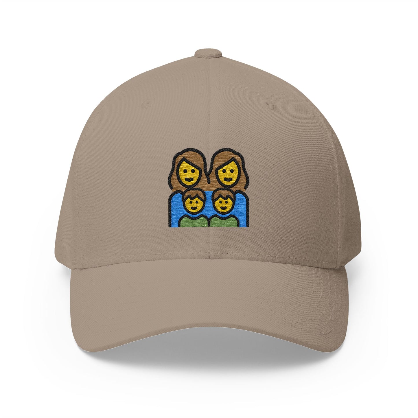 Family: Woman, Woman, Boy, Boy Emoji Khaki Cap – Premium by Capmoji