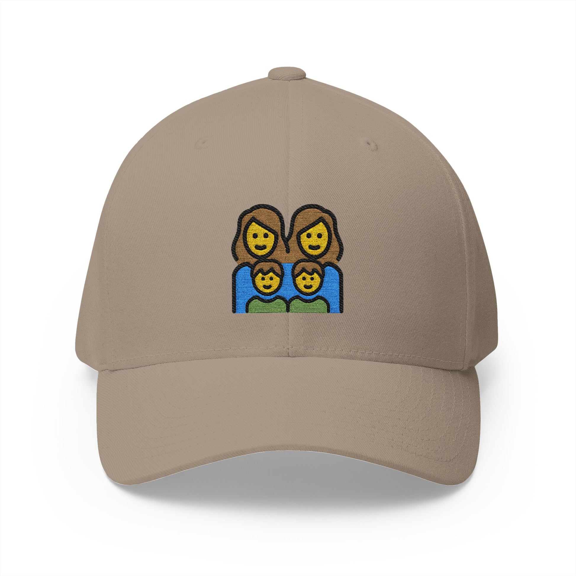 Family: Woman, Woman, Boy, Boy Emoji Khaki Cap – Premium by Capmoji