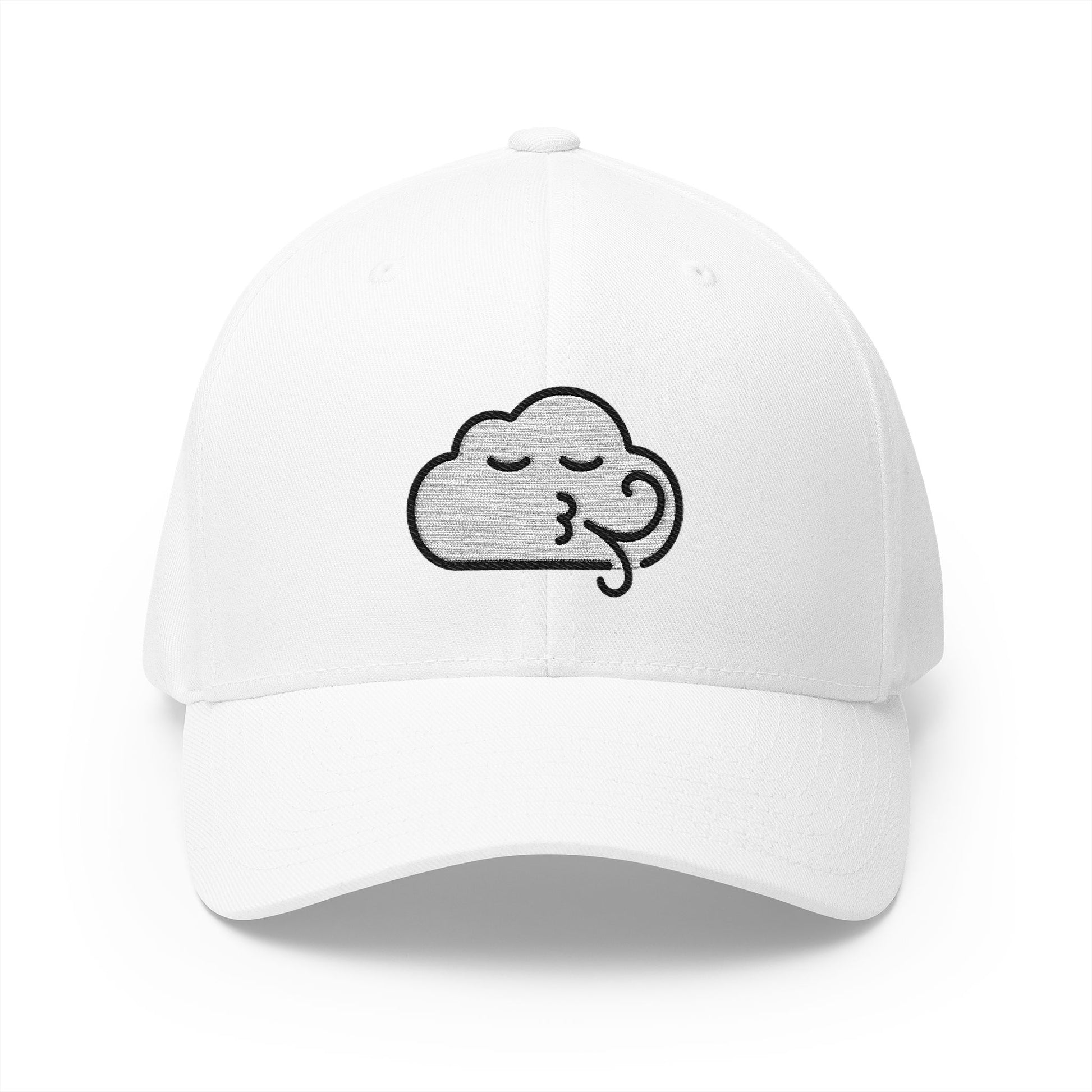 Wind Face Emoji White Cap – Premium by Capmoji