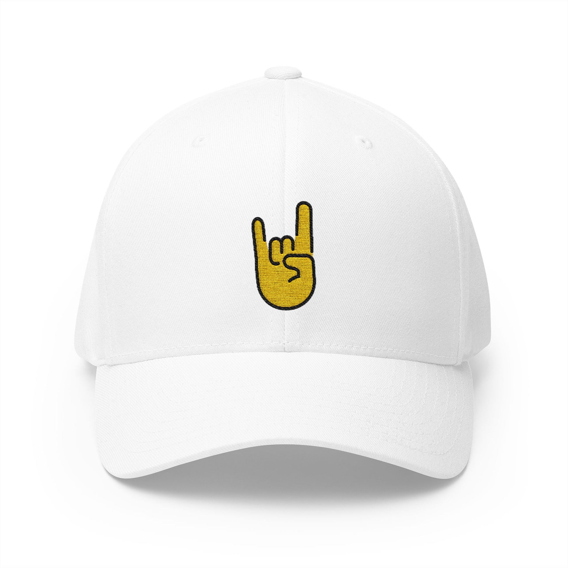 Sign Of The Horns Emoji White Cap – Premium by Capmoji