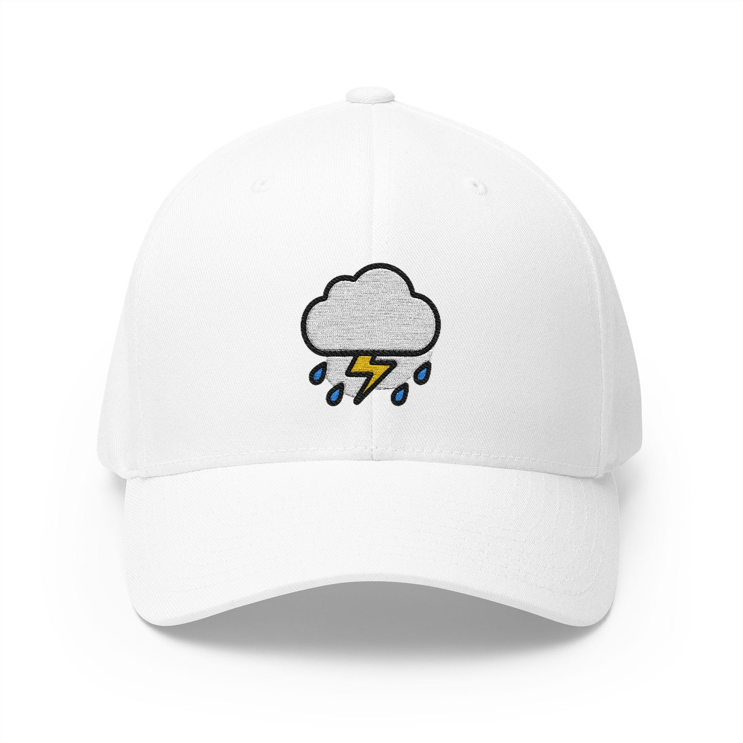 Cloud With Lightning And Rain Emoji White Cap – Premium by Capmoji