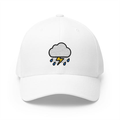 Cloud With Lightning And Rain Emoji White Cap – Premium by Capmoji