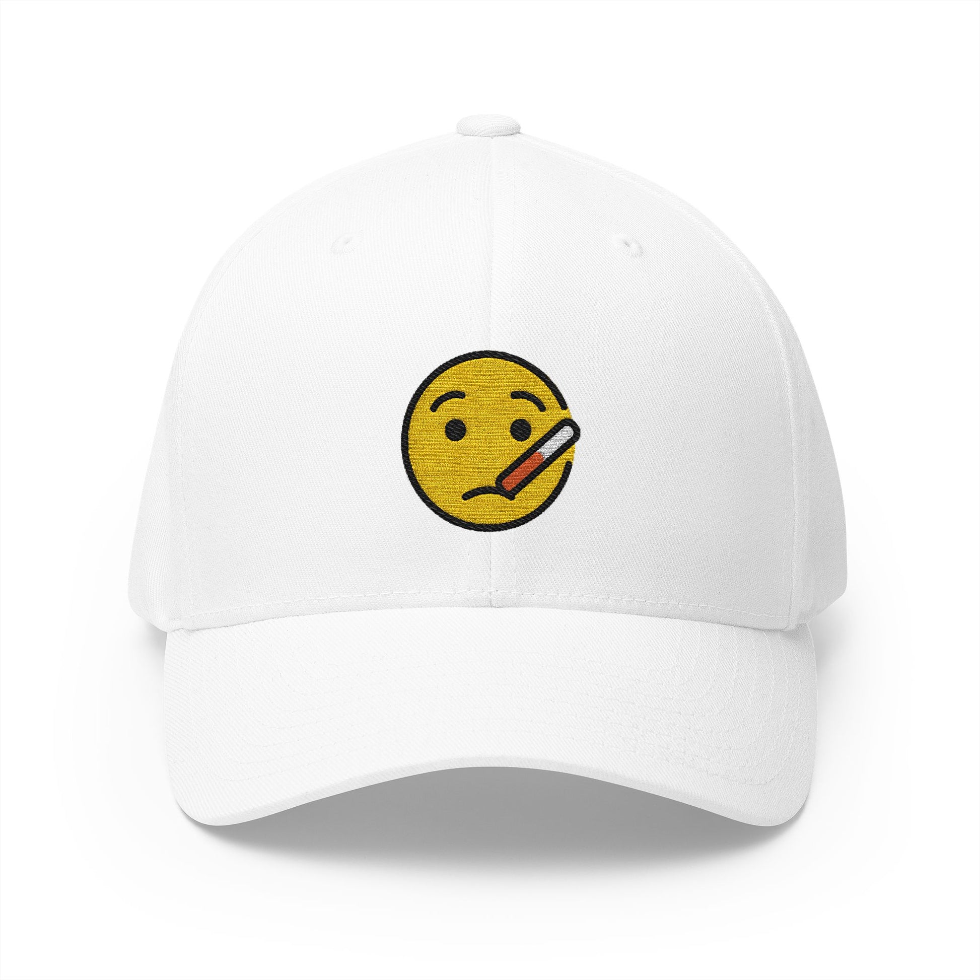 Face With Thermometer Emoji White Cap – Premium by Capmoji