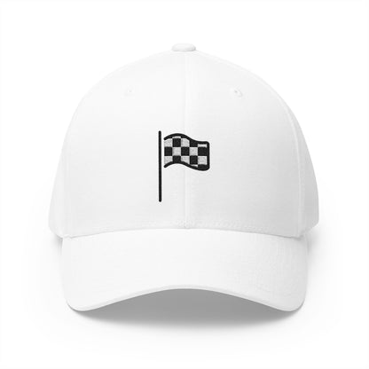 Chequered Flag Emoji White Cap – Premium by Capmoji