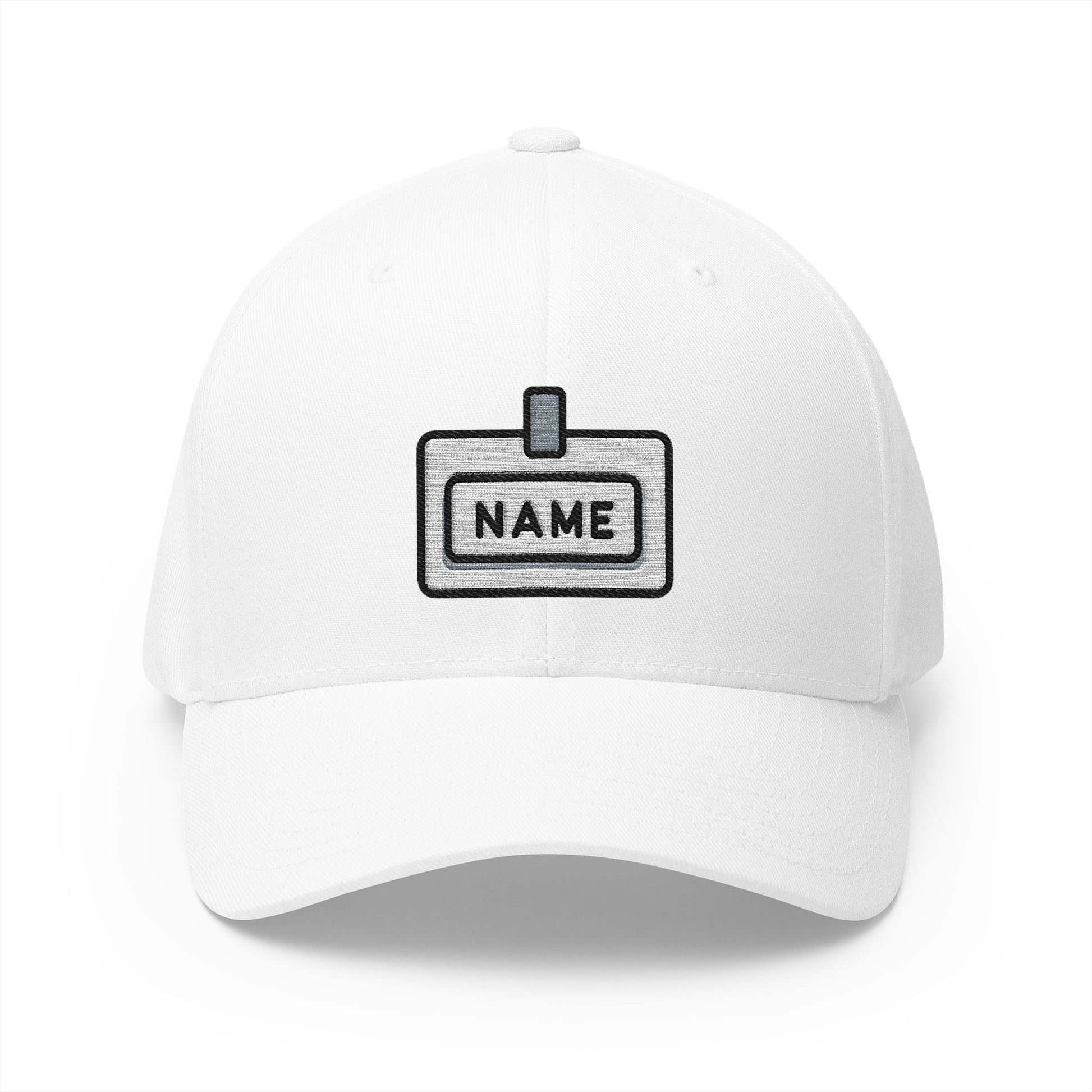 European Name Badge Emoji White Cap – Premium by Capmoji
