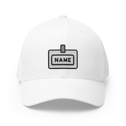 European Name Badge Emoji White Cap – Premium by Capmoji