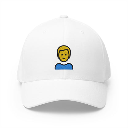 Man Frowning Emoji White Cap – Premium by Capmoji