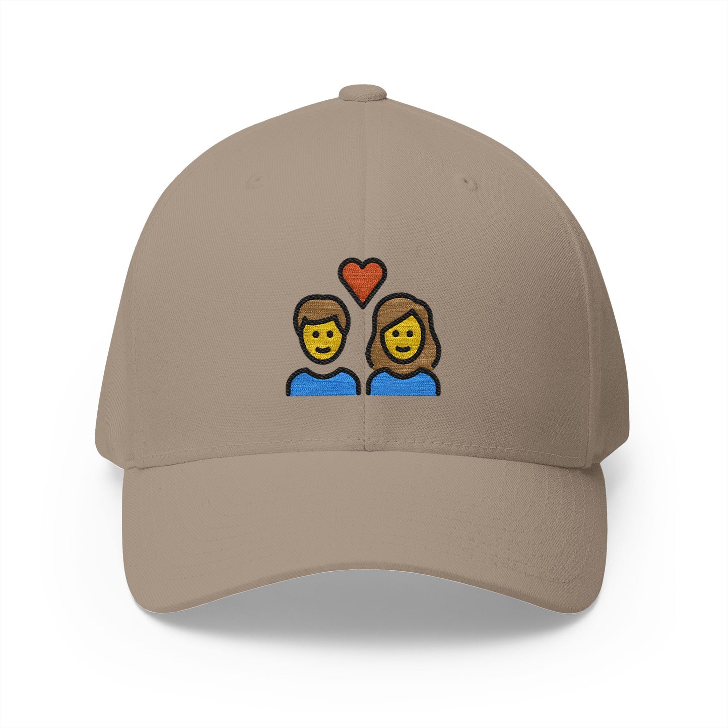 Couple With Heart Emoji Khaki Cap – Premium by Capmoji