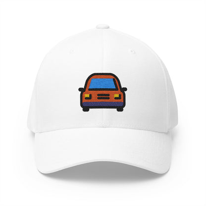 Oncoming Automobile Emoji White Cap – Premium by Capmoji