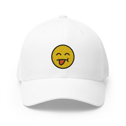 Annoyed Face With Tongue Emoji White Cap – Premium by Capmoji