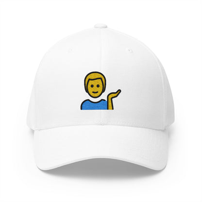 Man Tipping Hand Emoji White Cap – Premium by Capmoji