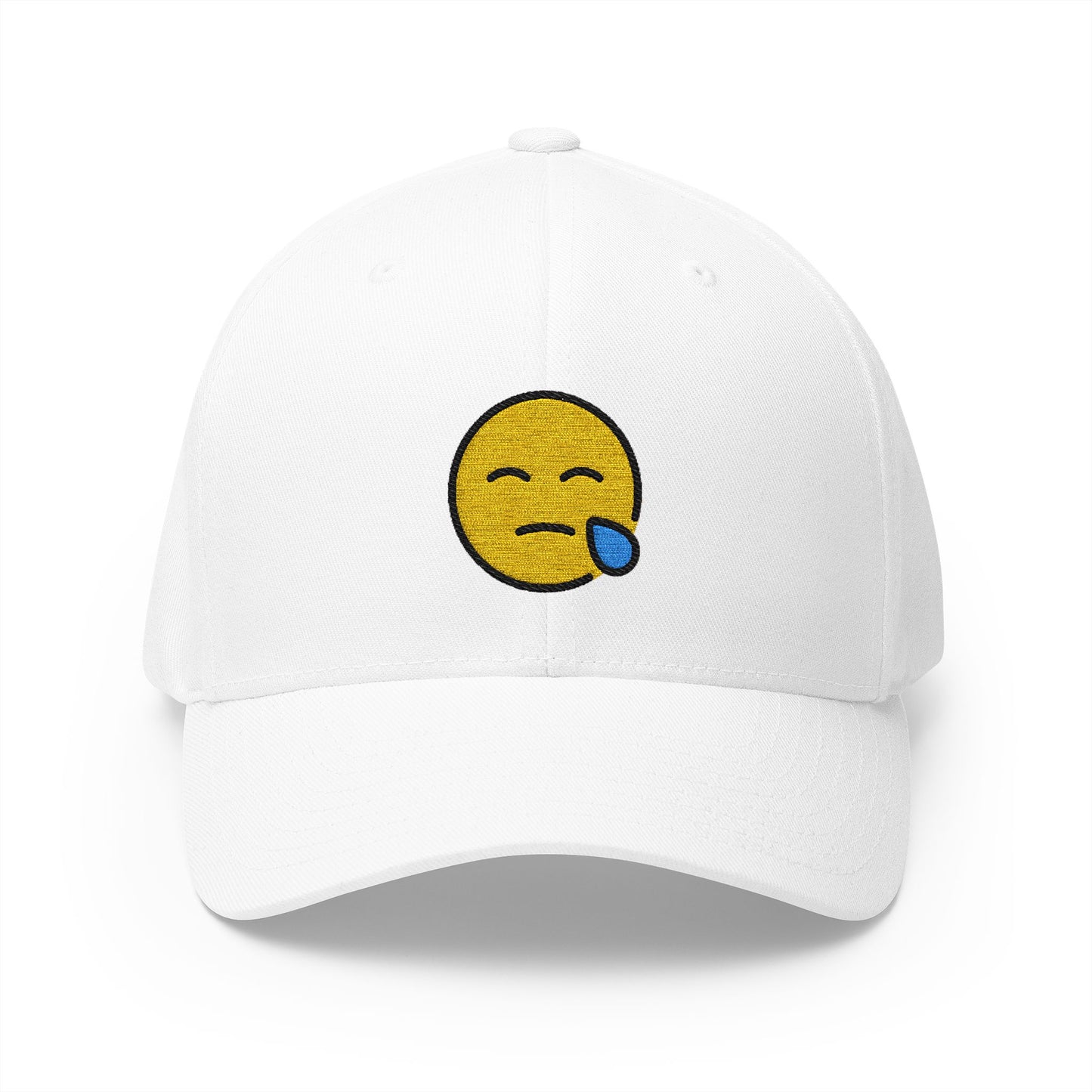 Sleepy Face Emoji White Cap – Premium by Capmoji