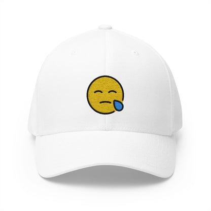 Sleepy Face Emoji White Cap – Premium by Capmoji