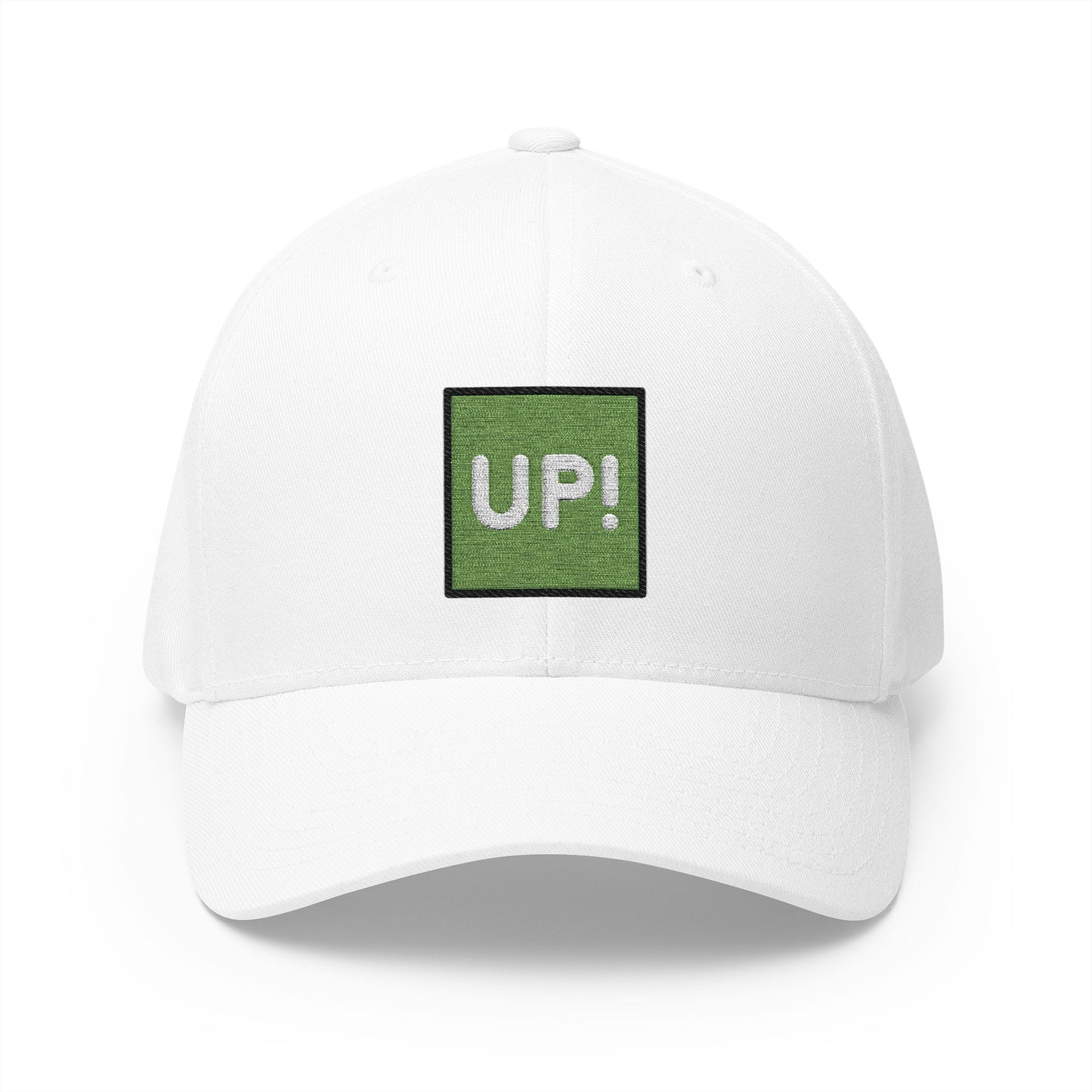 Up! Button Emoji White Cap – Premium by Capmoji