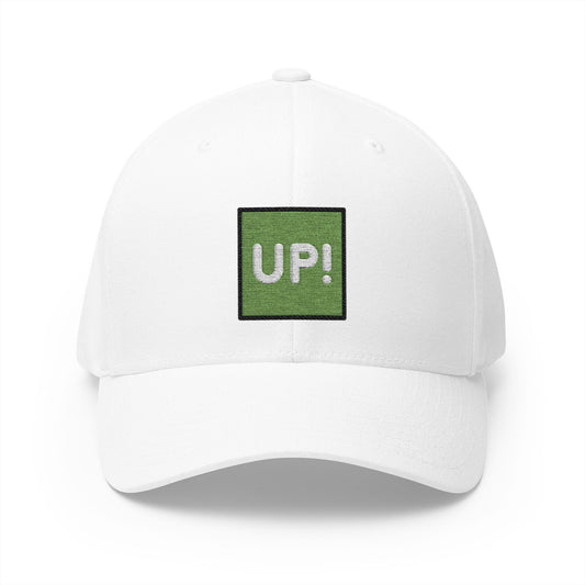 Up! Button Emoji White Cap – Premium by Capmoji