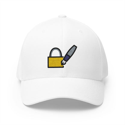 Locked With Pen Emoji White Cap – Premium by Capmoji
