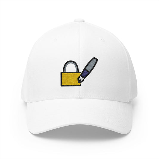 Locked With Pen Emoji White Cap – Premium by Capmoji