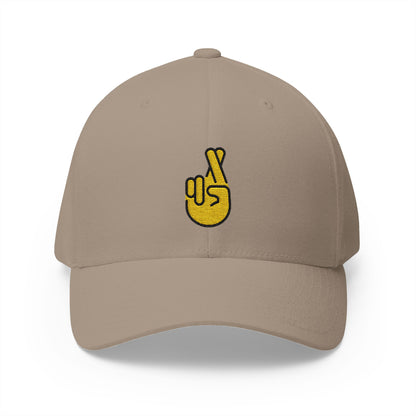 Crossed Fingers Emoji Khaki Cap – Premium by Capmoji