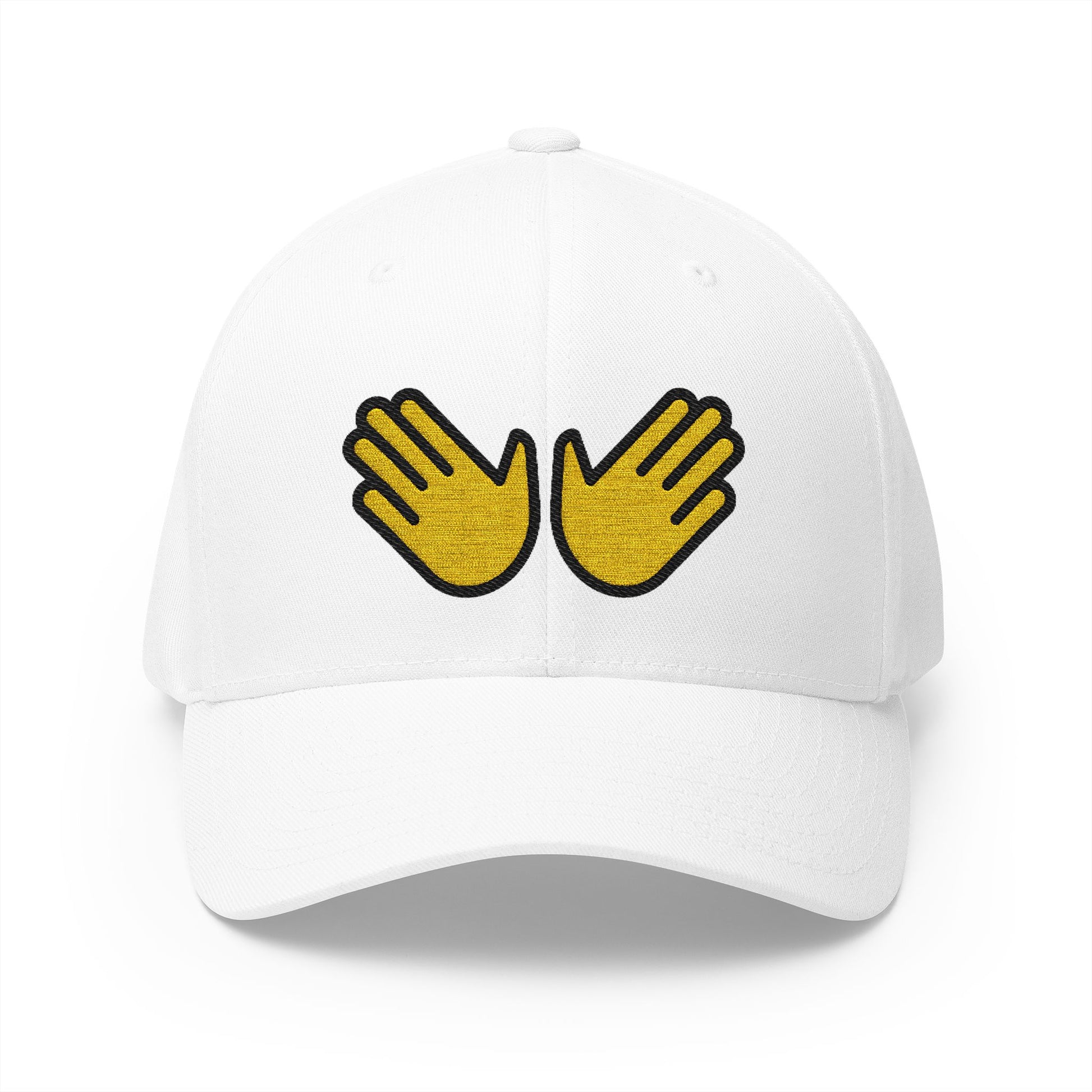 Open Hands Emoji White Cap – Premium by Capmoji
