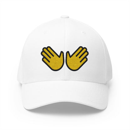 Open Hands Emoji White Cap – Premium by Capmoji