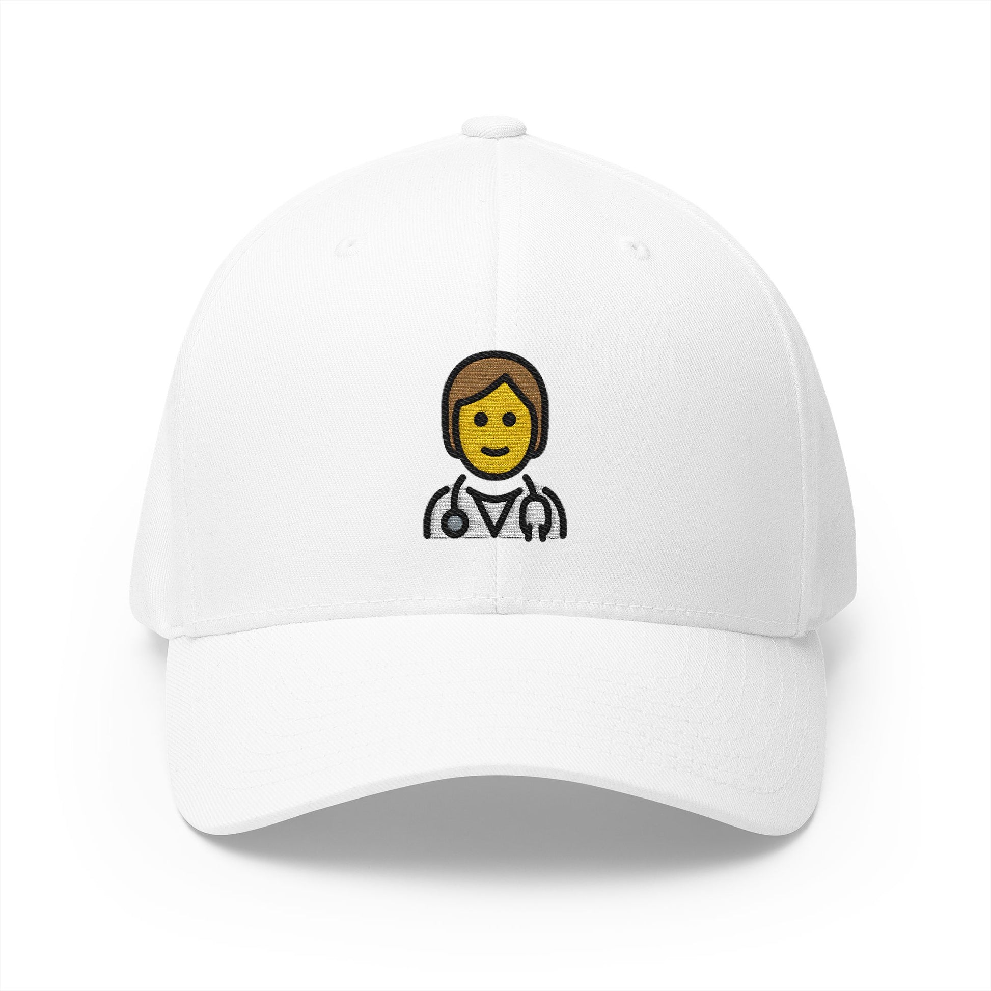 Health Worker Emoji White Cap – Premium by Capmoji